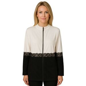 Belle Kim Gravel COLORBLOCK Sweatshirt Lace Zip Up White Women's WOMAN'S Large